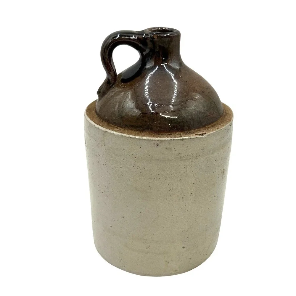 Antique Stoneware Whiskey Jug Brown Glaze Top Salt Glazed Crock‎ Late 1800s